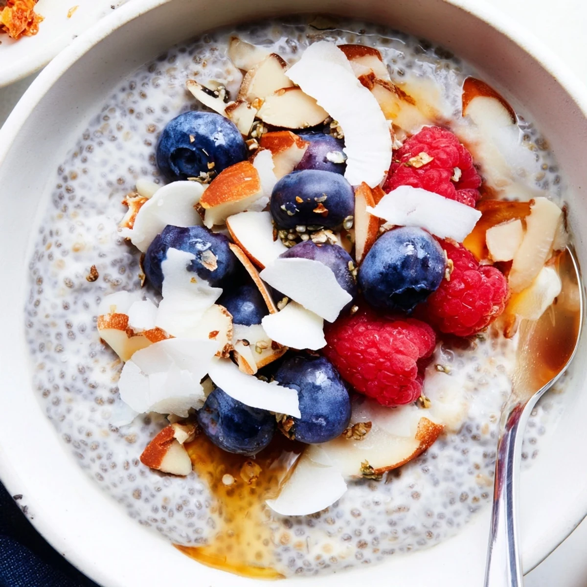 Delicious vanilla bean chia seed pudding served in elegant glasses for dessert.  