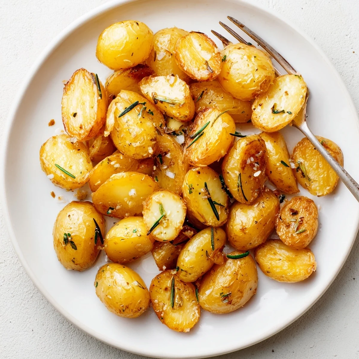 Golden rosemary garlic roasted potatoes, crispy and fragrant, ideal for any meal.  