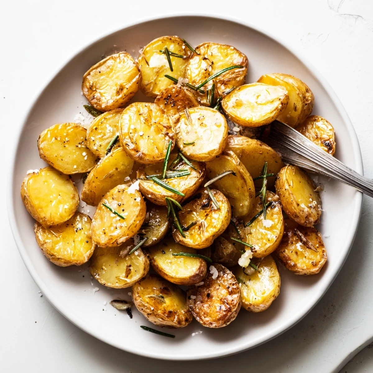 Crispy oven-roasted potatoes infused with garlic and rosemary, a flavorful vegetarian delight.