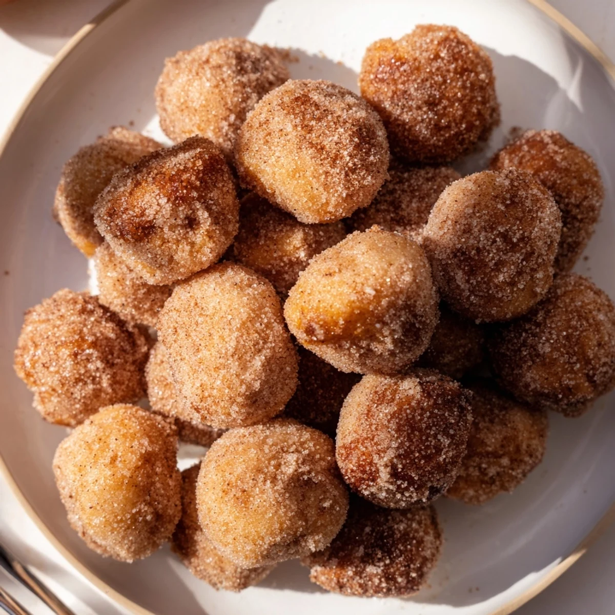 Deliciously fluffy Warm Cinnamon Sugar Donut Holes coated in sweet cinnamon sugar, perfect for sharing.  