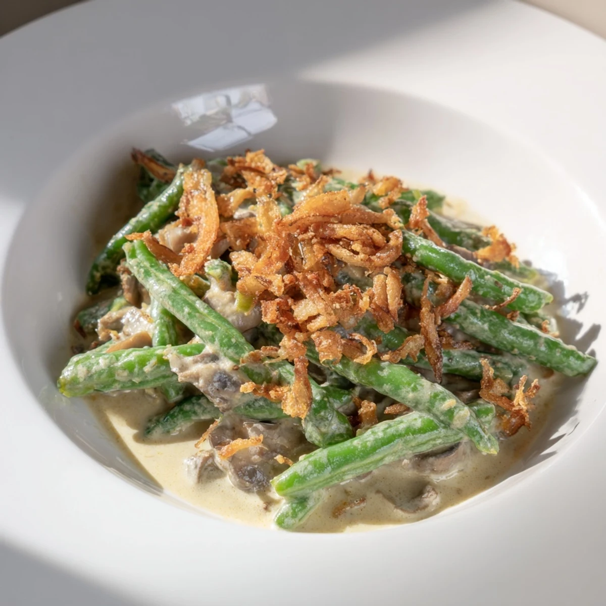 This classic Old-School Green Bean Casserole features tender green beans in a rich, flavorful mushroom sauce.