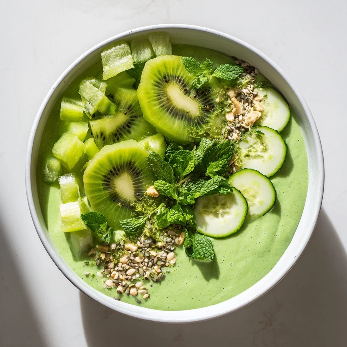 Enjoy a refreshing scoop of this healthy Green Smoothie Bowl, a visually stunning treat with fresh ingredients.