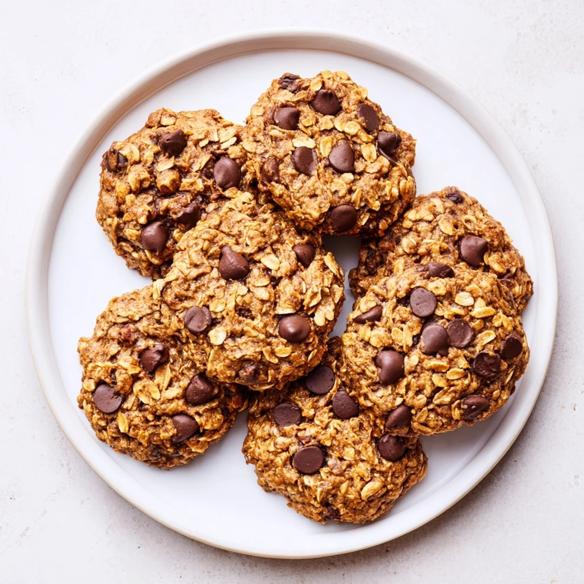 Delicious, chewy Oat-Banana Chocolate Chip Cookies, fresh from the oven, offering a sweet aroma.