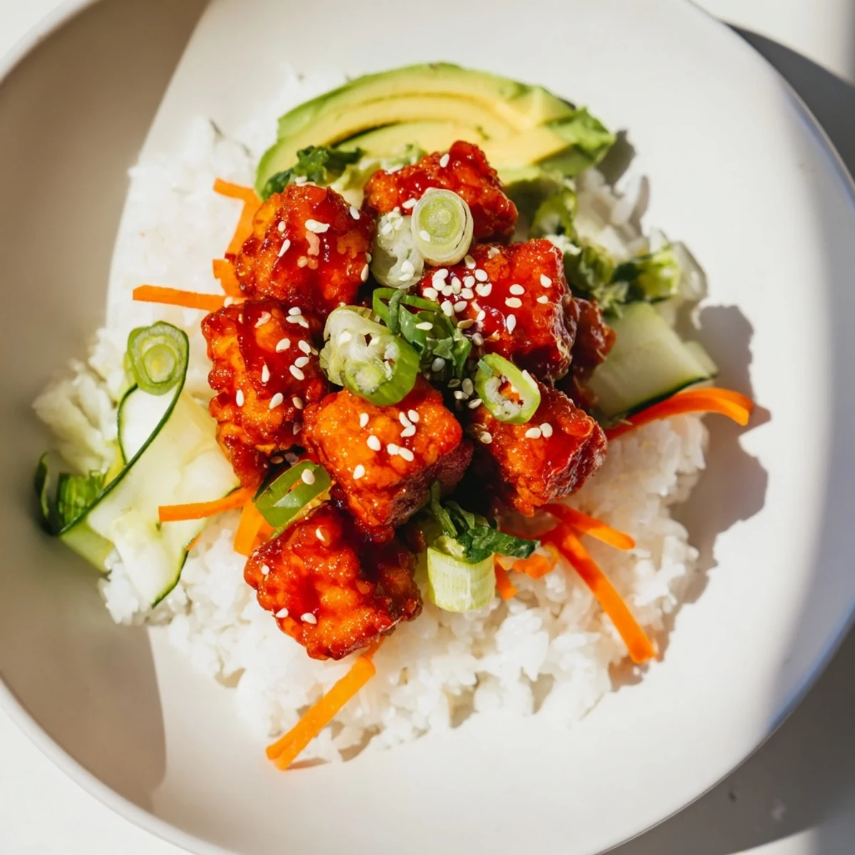 Golden, crispy Chili-Mayo Baked Tofu Bowls: imagine tender tofu covered in spicy, creamy sauce.