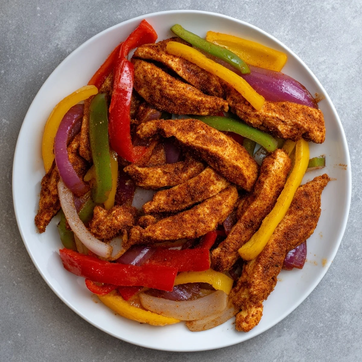 Sheet-pan chicken fajitas with sizzling chicken and colorful peppers, ready to serve with toppings.