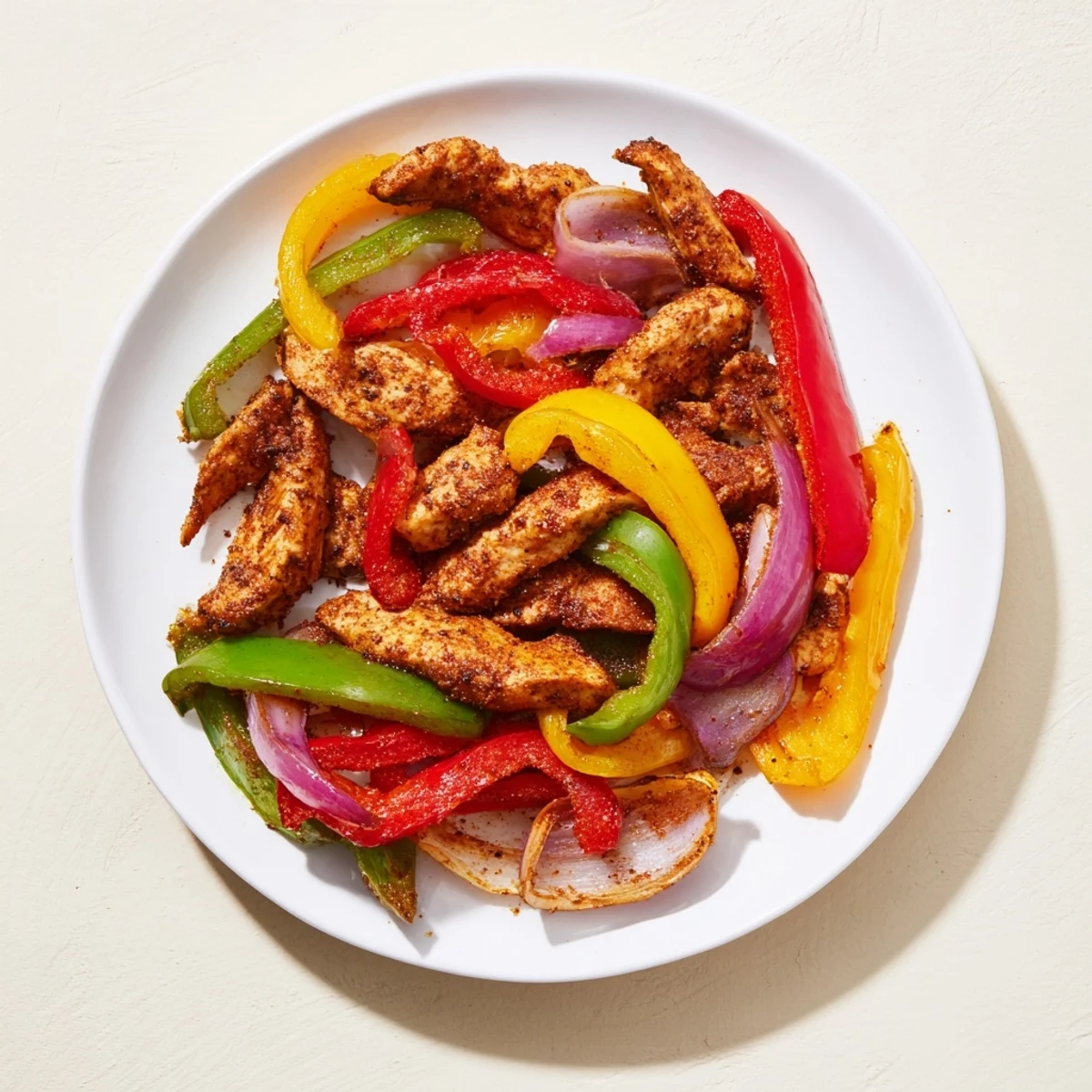 Enjoy a delicious plate of sheet-pan chicken fajitas, featuring tender chicken and vibrant vegetables.
