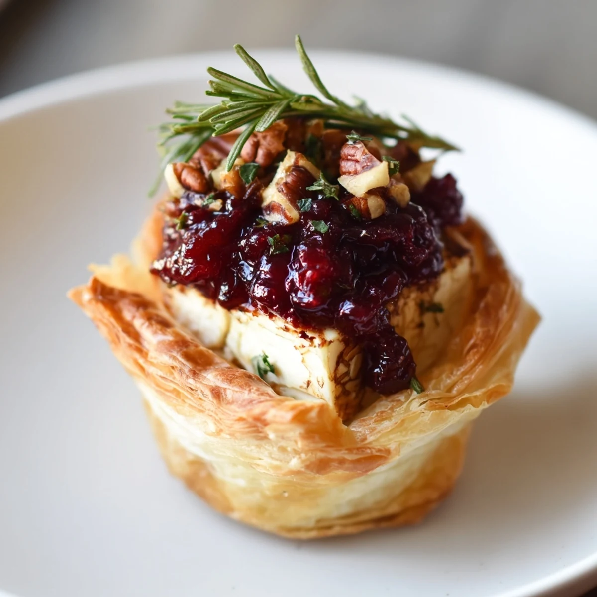 Warm Cranberry Brie Bites, featuring a bubbling Brie center and a festive, sweet cranberry layer.