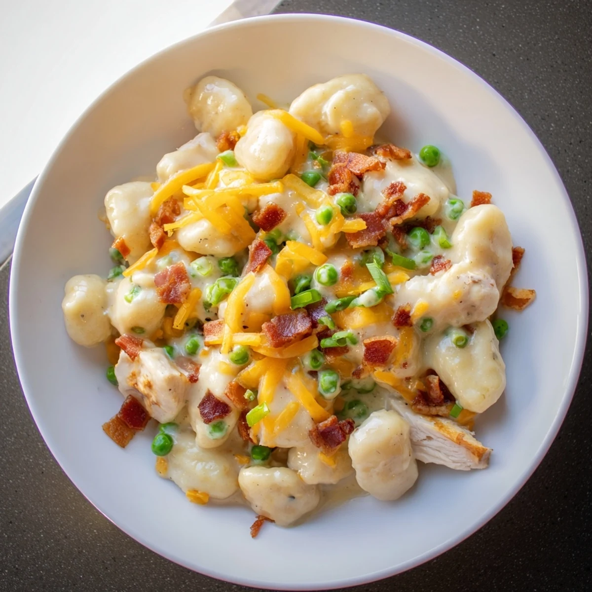Piping-hot Creamy Crack Chicken Gnocchi features tender chicken, bacon, and cheese in rich, creamy sauce.