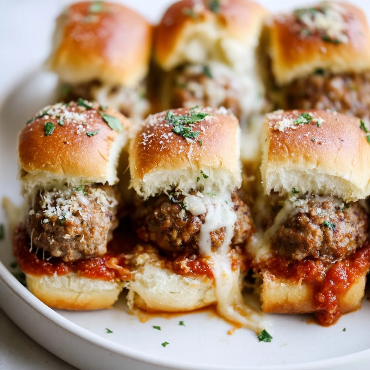 Juicy, cheesy Easy Christmas Meatball Sliders with golden, toasted buns perfect for sharing.
