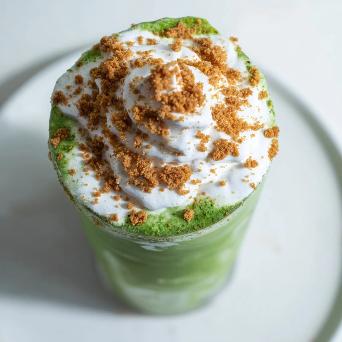 Enjoy the festive aroma of this sugar-free gingerbread cookie matcha frappe, ready to cool you down.