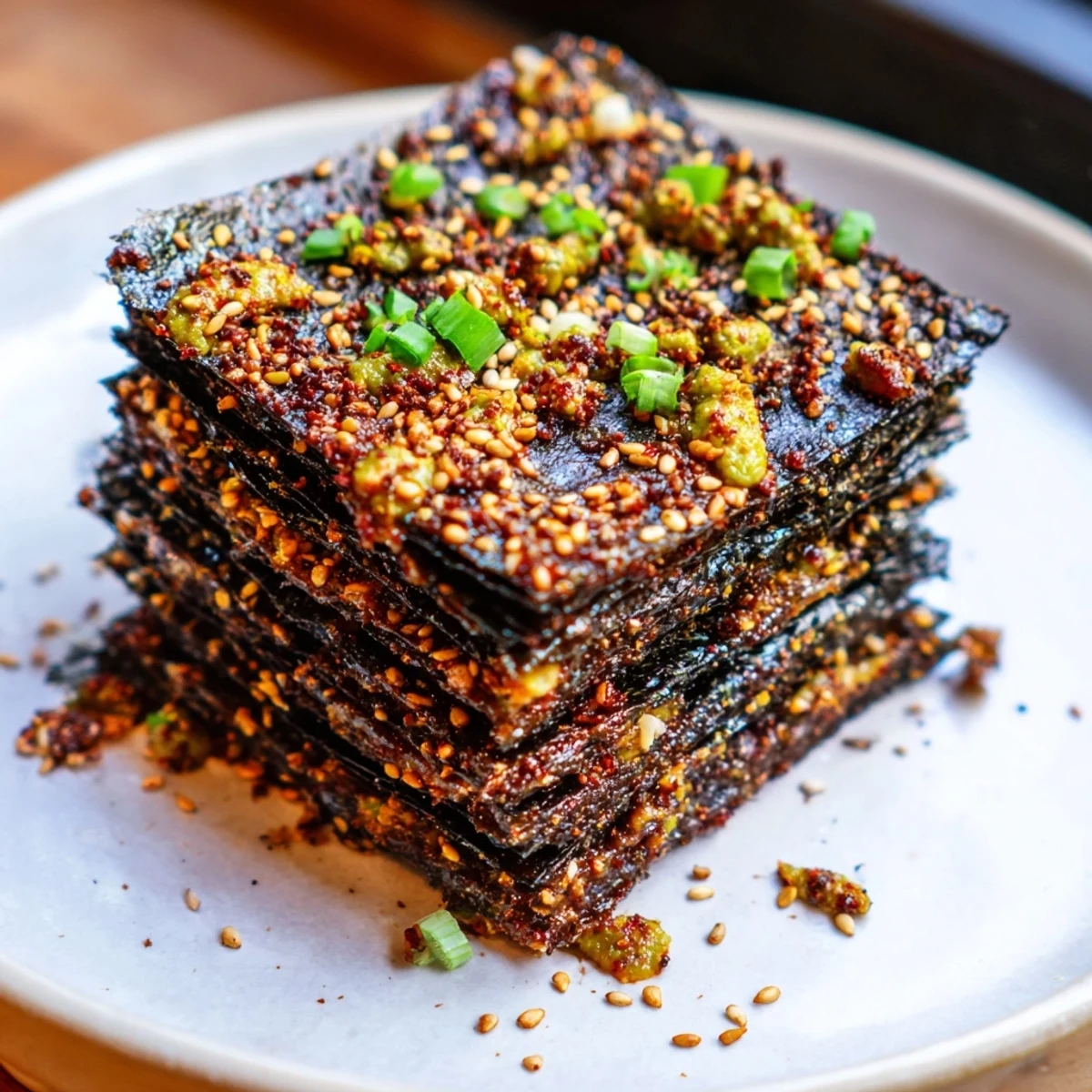 Golden-brown, crispy "Snacks de Vague Surf" seaweed, seasoned and ready for a savory bite.