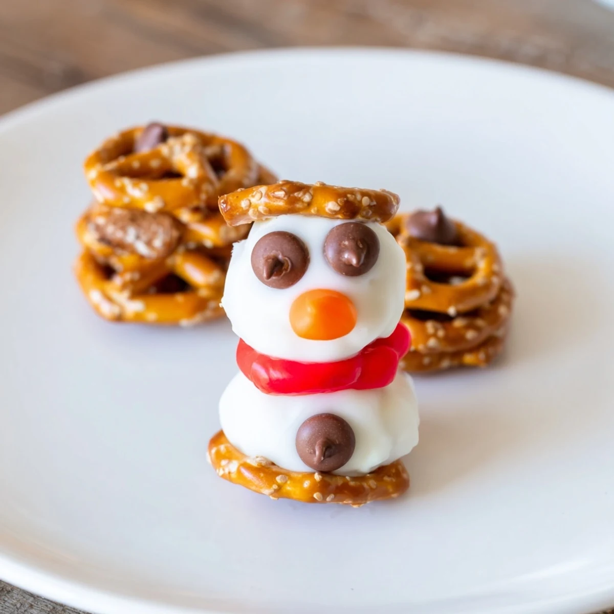 Snowman pretzel and dip platter offering a fun, festive snack, with creamy dips and whimsical pretzel snowmen.