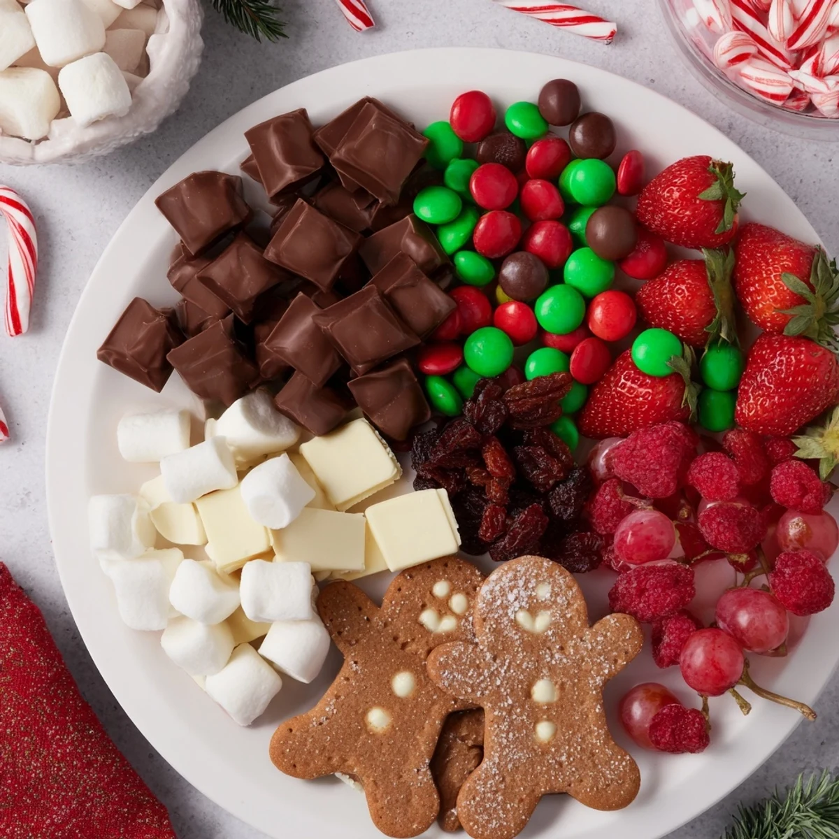 A festive Cozy Mitten Dessert Board overflowing with treats like gingerbread and colorful candies, ready for sharing.