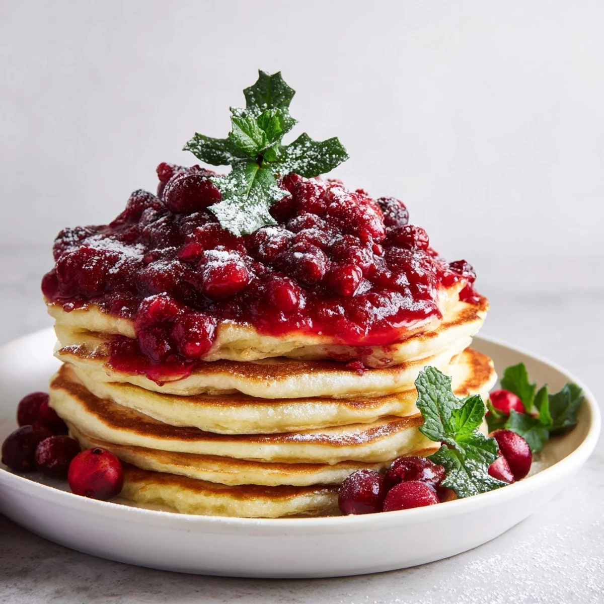 Fluffy Brunch Board: Pancake Stack, a beautiful arrangement with vibrant berry compote and mint holly.