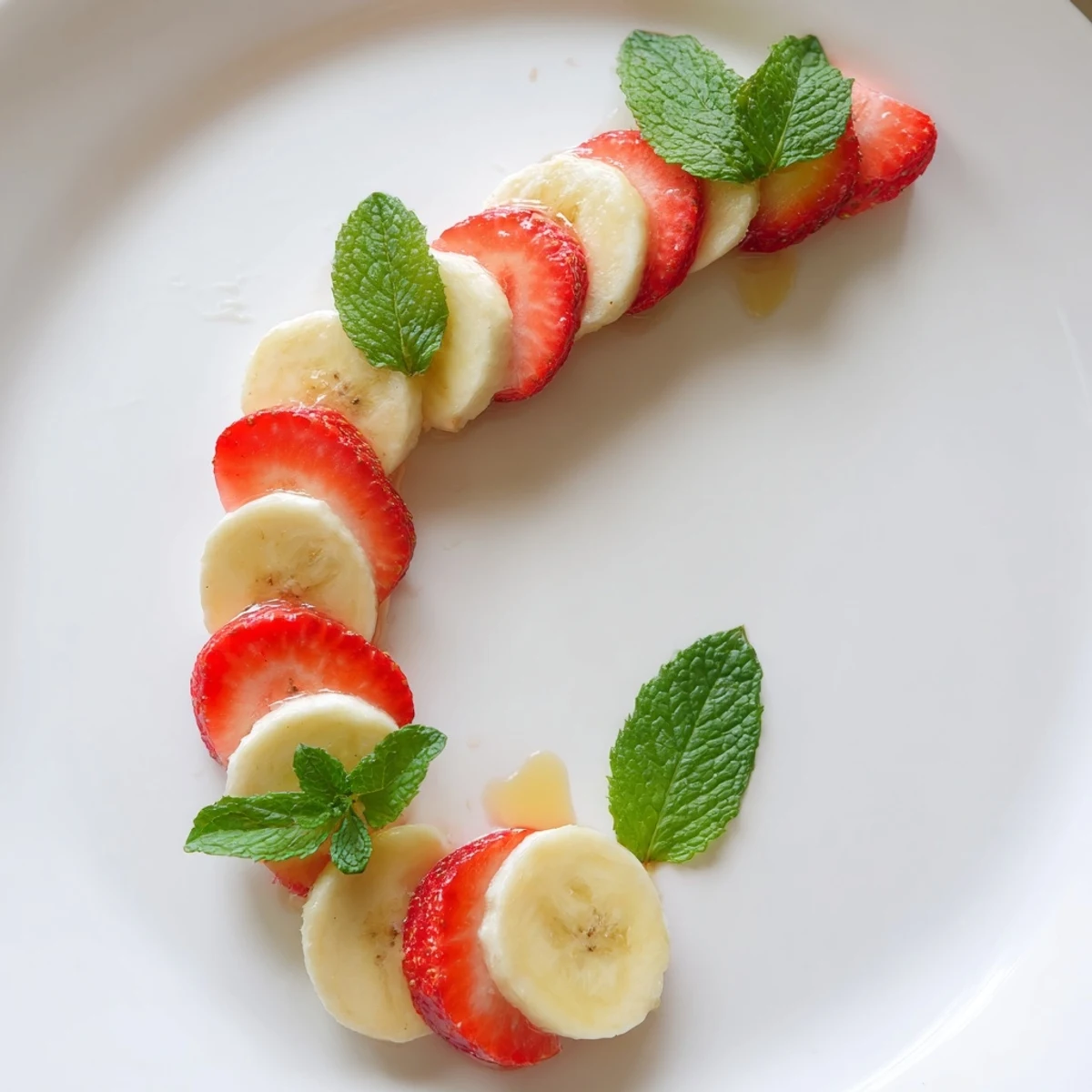 Fresh banana strawberry candy cane arranged on a plate, ready for a fun, healthy snack.