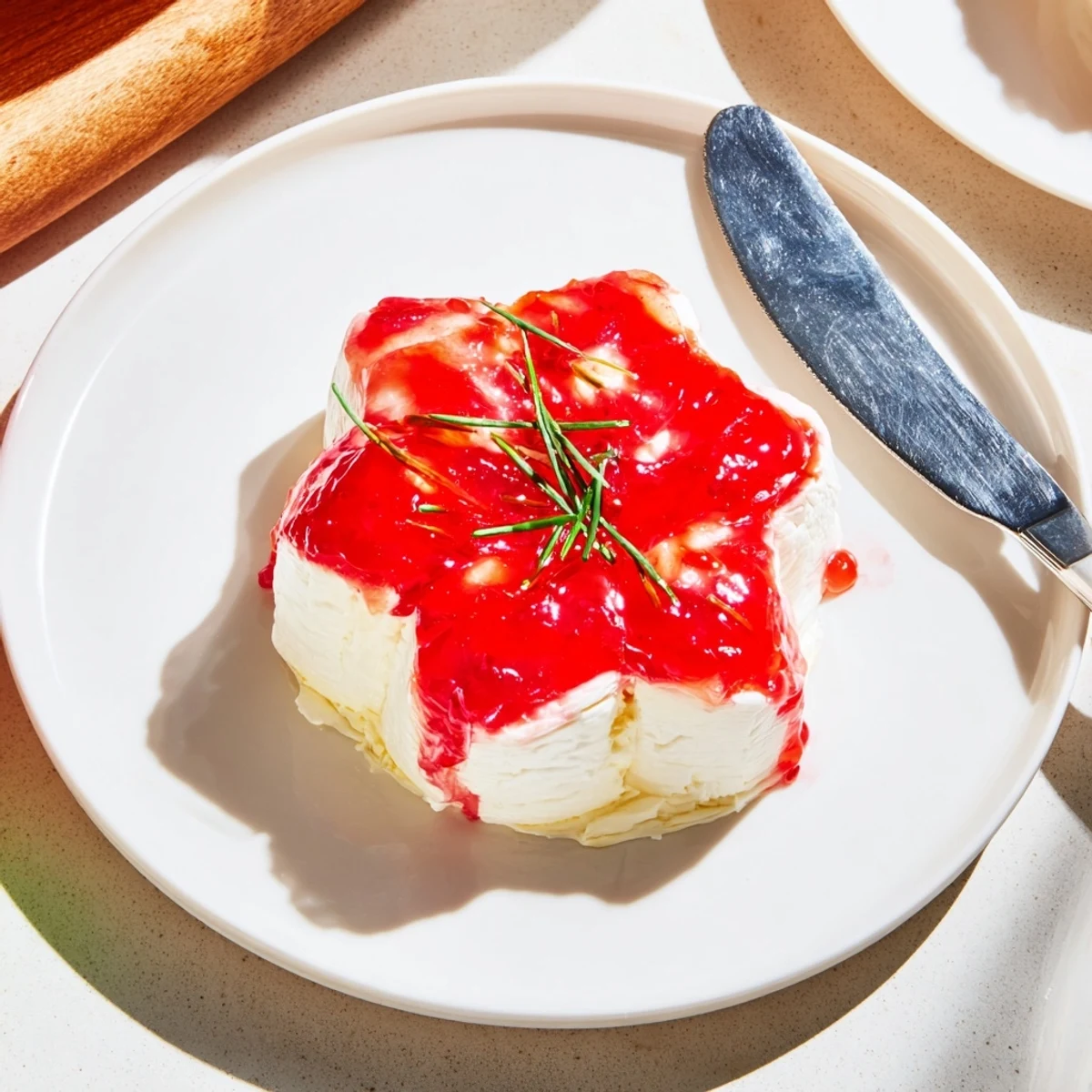 Festive Cream Cheese and Pepper Jelly Star Appetizer, glistening with a delightful pepper jelly topping, ready in minutes.