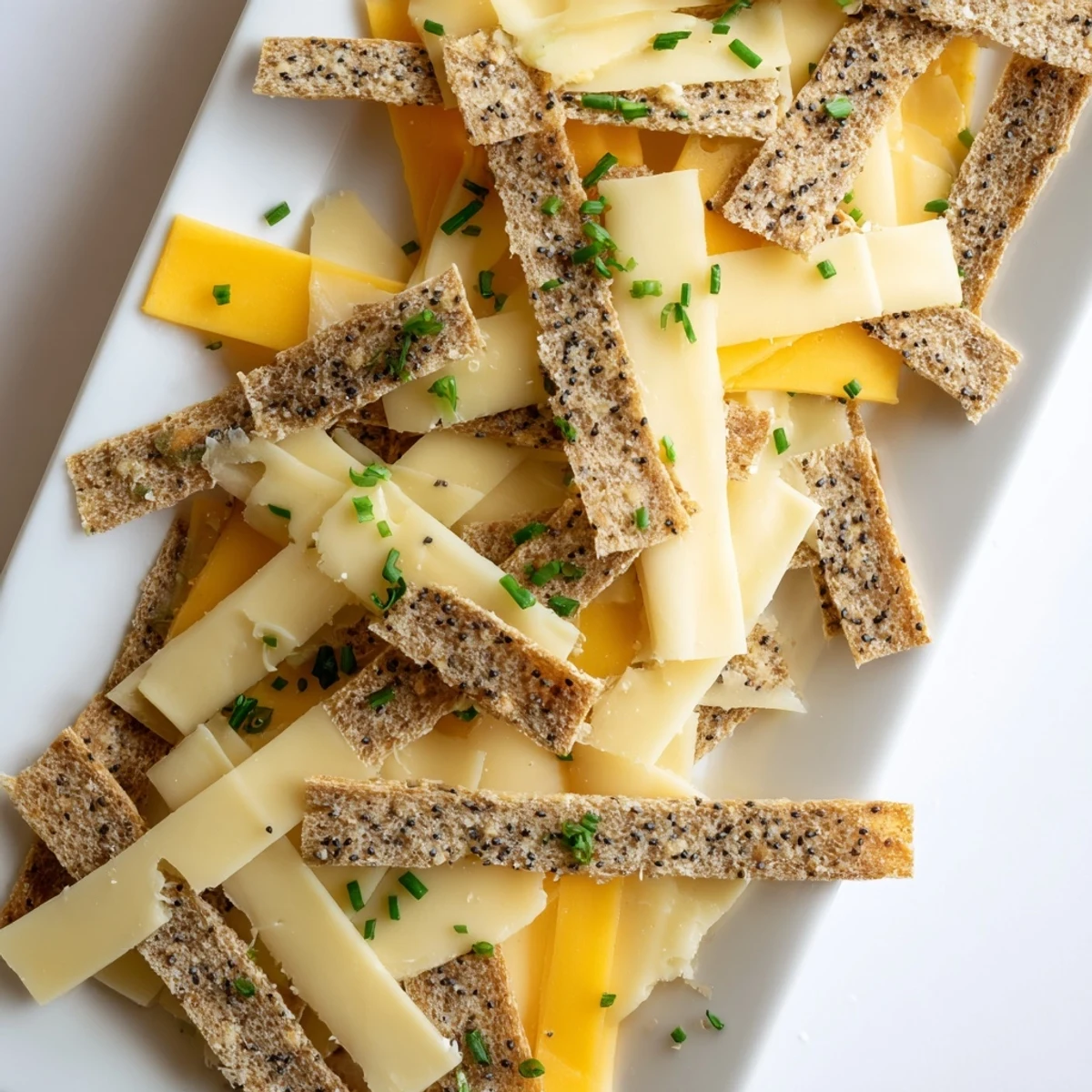 Garden Gate Lattice appetizer, featuring woven cheese and crackers, ready to serve with fresh chives.