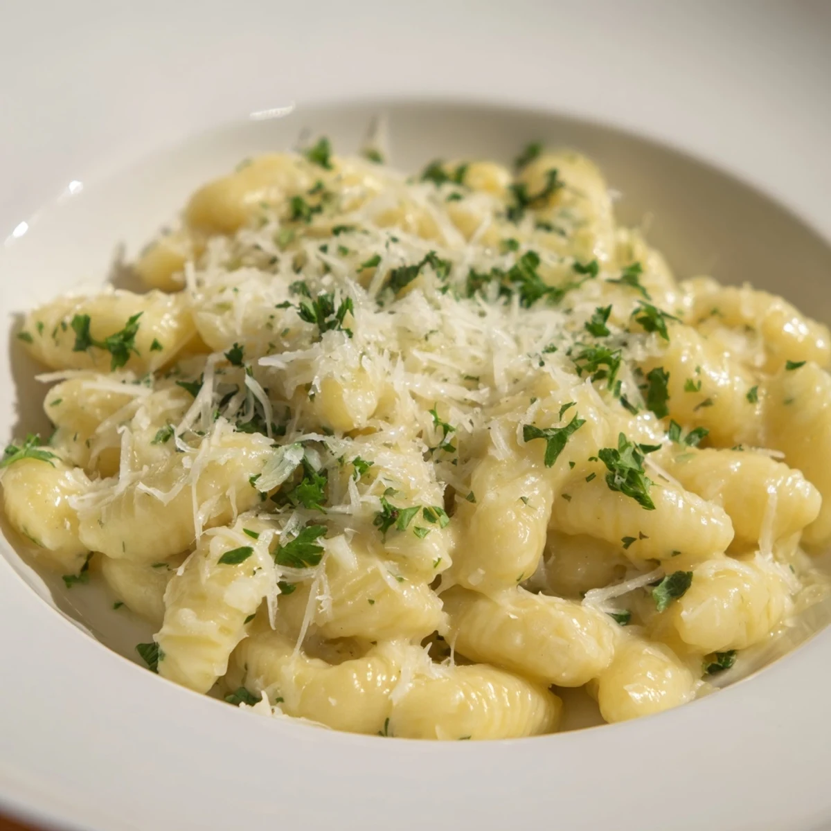 Steaming bowl of 15-Minute Garlic Parmesan Pasta, creamy and inviting with Parmesan snow.