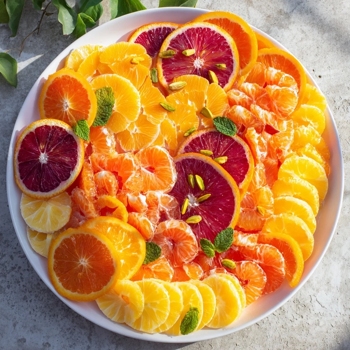 Bright, circular Clockwork Orange appetizer displayed with cheese hands and beautiful fruit slices, perfect for parties.