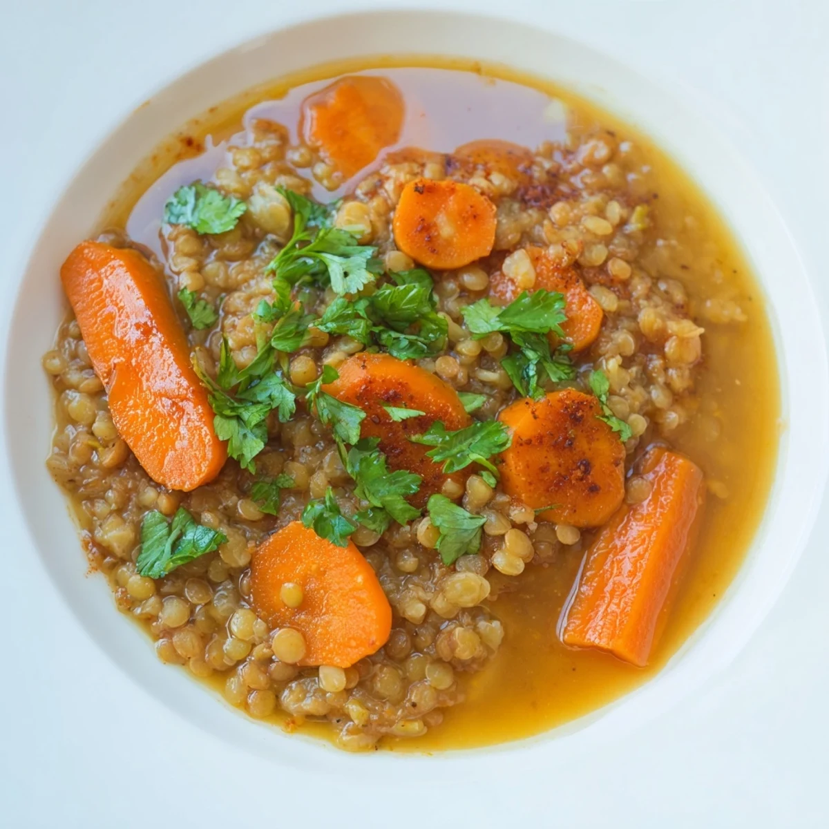 Enjoy a warm and aromatic serving of Spiced Carrot Lentil Soup for a delicious vegan meal.
