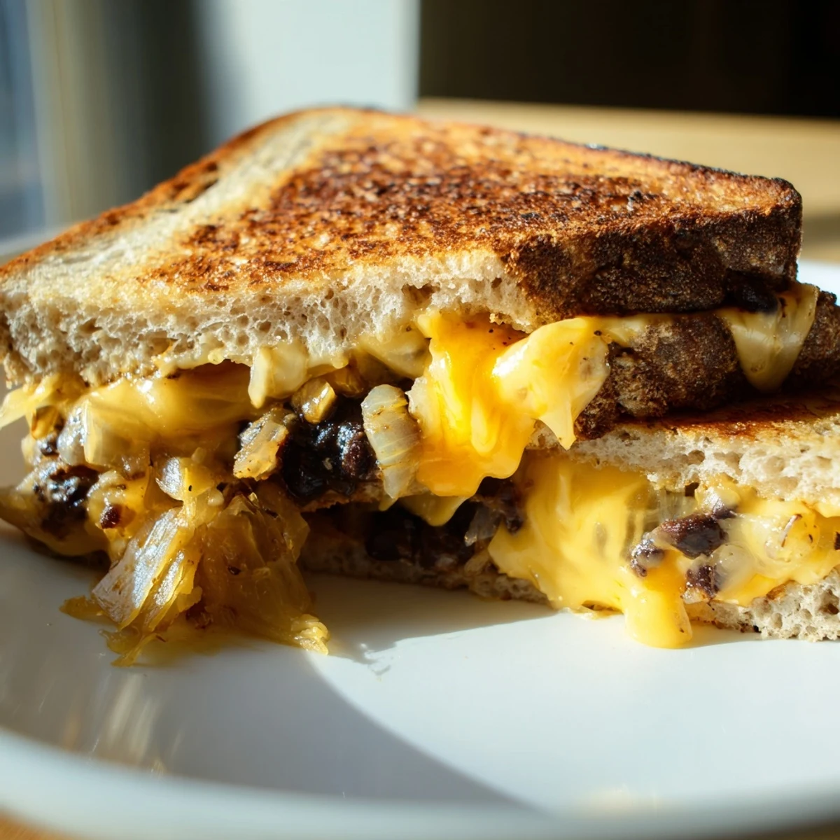 Golden, melty Black Bean Grilled Cheese with oozing cheese and a crispy, toasted bread.