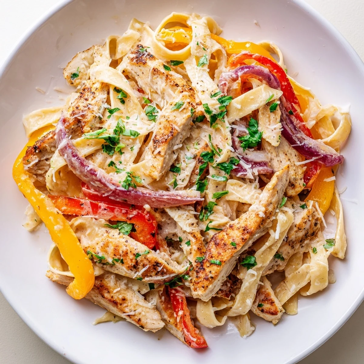 Close-up of golden-brown Cajun Chicken Pasta, a flavorful weeknight meal idea for dinner.