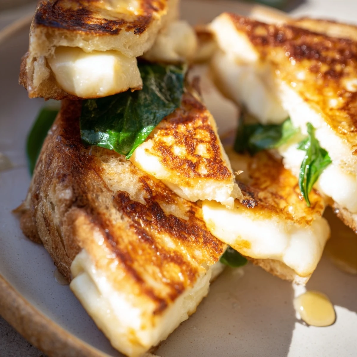 Golden brown, perfectly crispy halloumi grilled cheese sandwich, oozing with melted cheese and deliciousness.