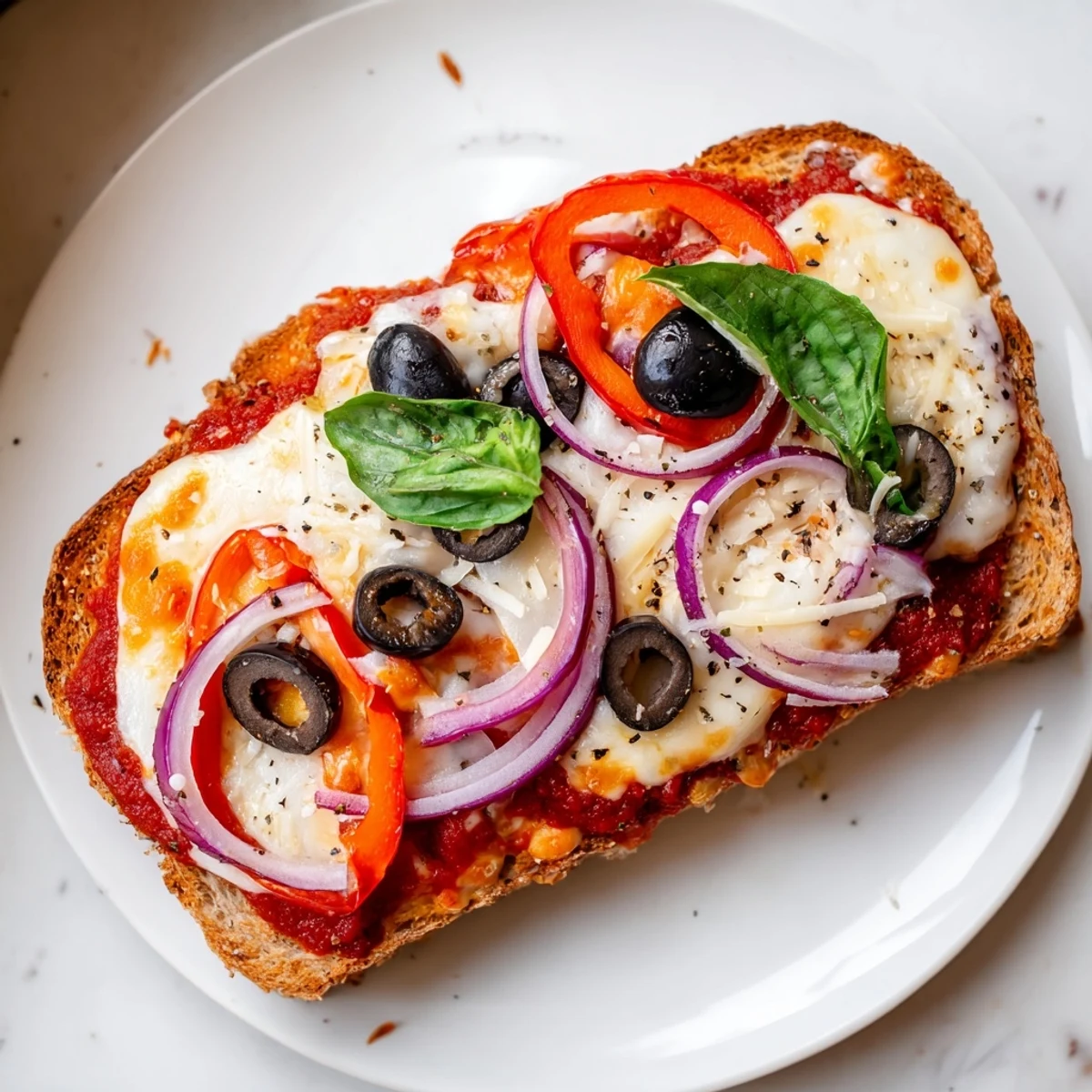 Golden, bubbly Pizza Toast 2.0 with melting cheese and vibrant pepperoni toppings on sourdough.