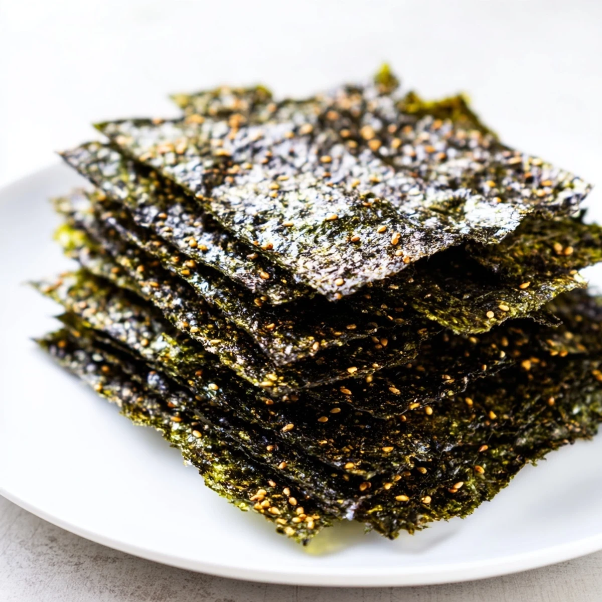 Freshly roasted Roasted Seaweed Chips served with rice for a savory bite.