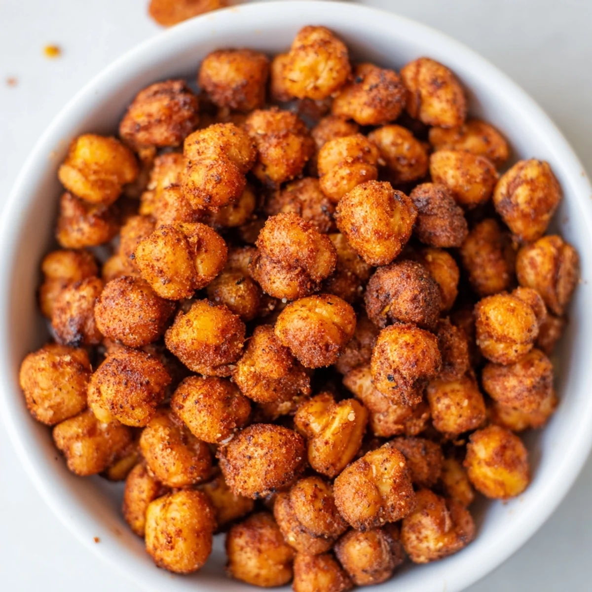 A close-up of Crispy Chickpea Snack, golden and seasoned, perfect for salads or snacking straight from the bowl.