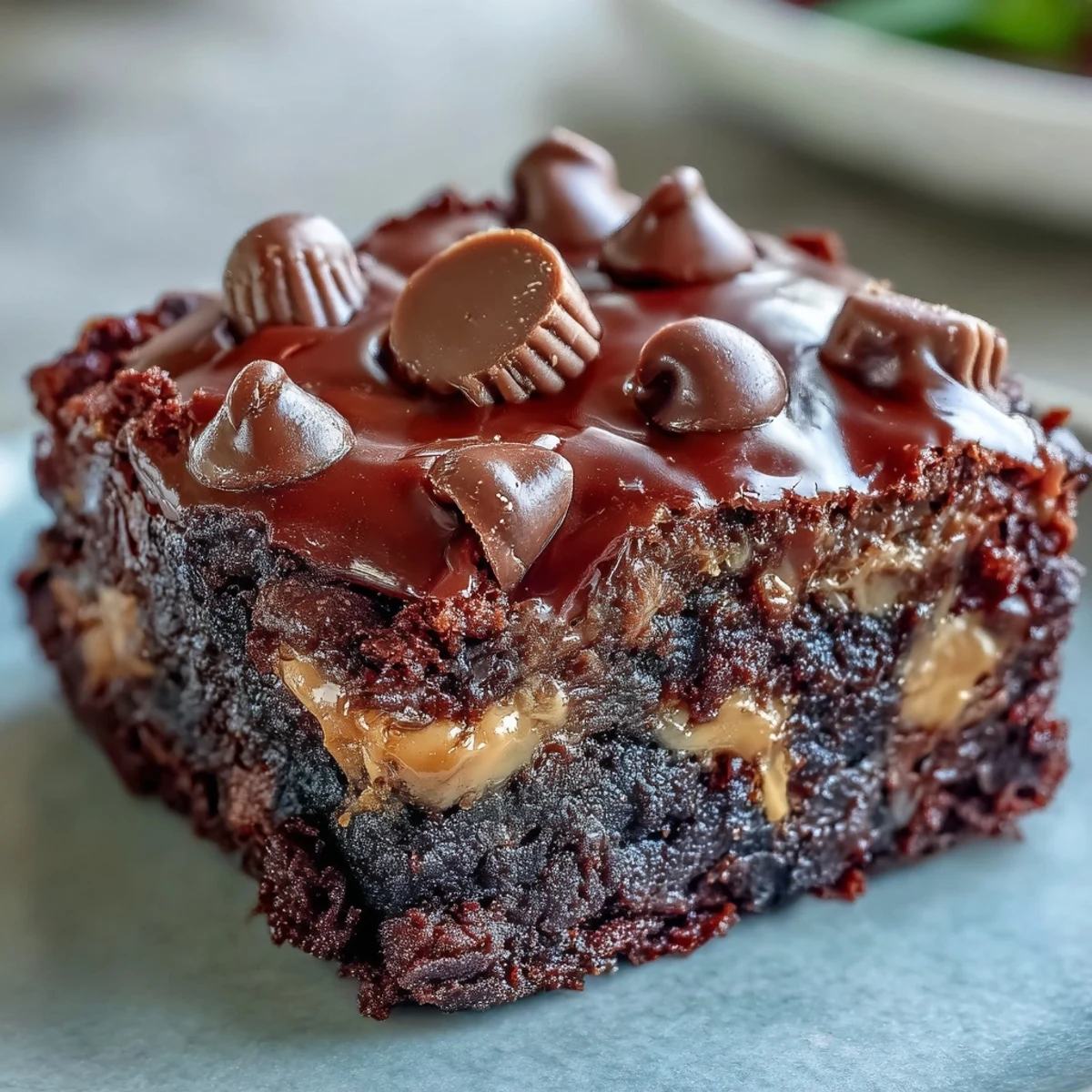 Decadent Rich Peanut Butter Cup Dump Cake baked in a 9x13-inch pan, ready to serve to a crowd.