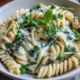 Vibrant lemon ricotta pasta with peas and mint, a creamy, herbaceous dish.