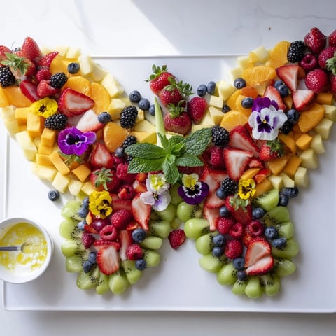 A colorful Butterfly Garden Fruit Board features a fresh, tempting array of fruit for a brunch.