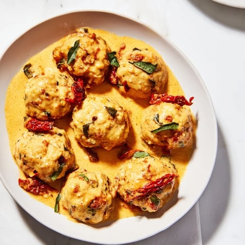 Marry Me Chicken Meatballs, swimming in creamy sun-dried tomato sauce, ready for serving.