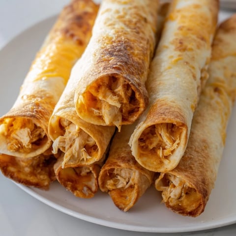 Golden, crispy air fryer taquitos, filled with savory chicken and melted cheese, ready to be devoured.
