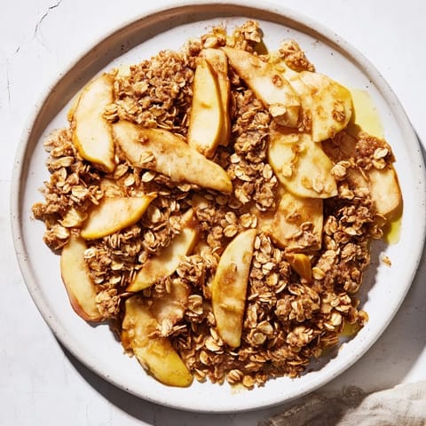 Warm, delicious Apple Crisp with frozen apples, perfect with a scoop of vanilla ice cream.