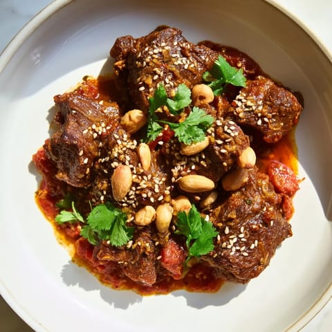 Warm Moroccan Lamb Tagine, a rich stew with tender lamb and sweet prunes, ready to serve.