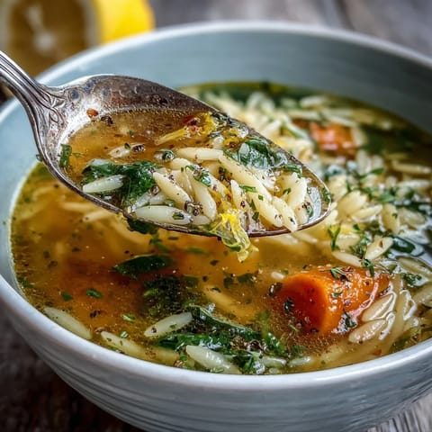 Steaming pot of Lemon Herb Soup with vibrant orange carrots and green herbs simmering on the stovetop.