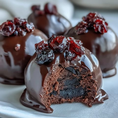 Bite-sized Black Currant Chocolate Truffles dusted with cocoa powder, served elegantly on a slate platter for a dinner party.