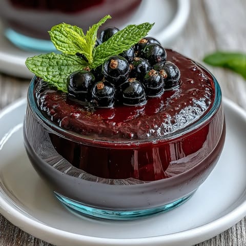 Four chilled Black Currant Panna Cotta desserts garnished with whipped cream, set against a rustic summer tablecloth.