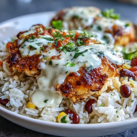 Steam rises from a skillet of Pollo Loco Mexican Chicken and Rice with Queso, highlighting fluffy rice and melted cheese.