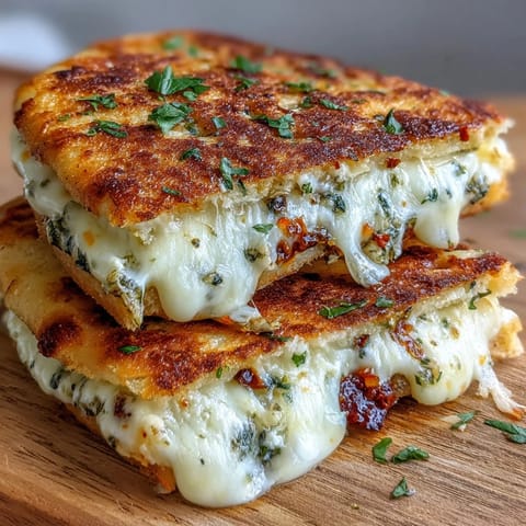 Golden Brown Butter Garlic Naan Grilled Cheese sandwich with melty mozzarella oozing from crispy, toasted edges. 