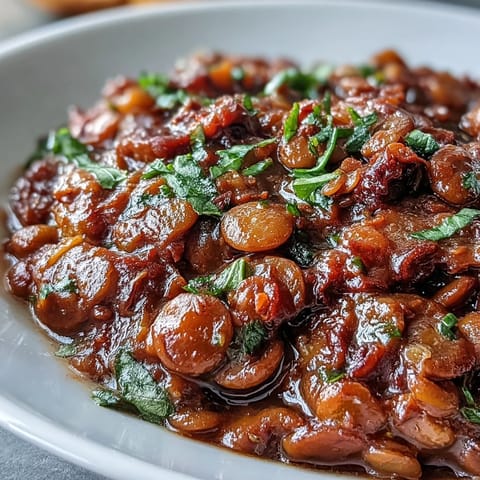 A plant-based twist on classic Bolognese featuring tender lentils simmered in rich tomato sauce atop colorful spiralized vegetable noodles.  
