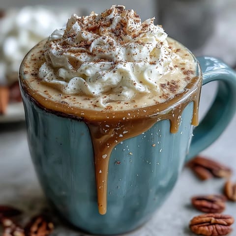 Warm chai latte with aromatic spices, creamy milk, and a dollop of spiced whipped cream for holiday cheer.