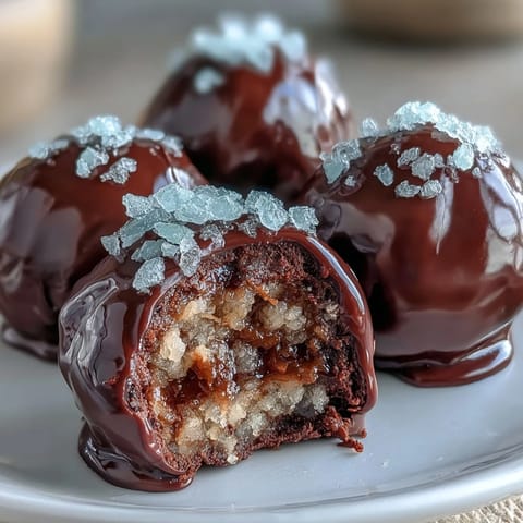 Decadent dark chocolate truffles with a sweet candied orange center, ideal for homemade Valentine's Day treats.  