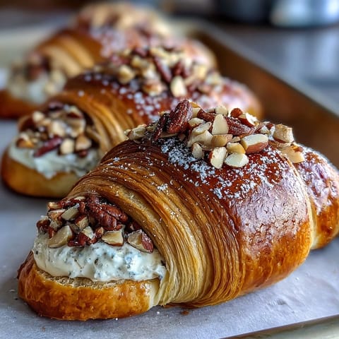 Golden sourdough rolls with almond cream filling, baked until flaky and dusted with powdered sugar for a classic French pastry experience.