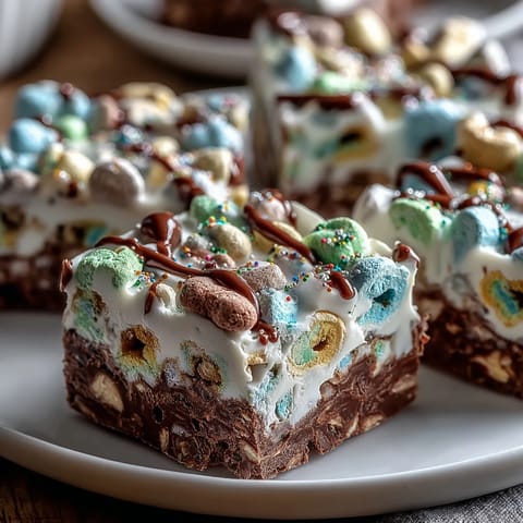 Festive St. Patrick's Day treats board with Lucky Charms bark, colorful platter of sweets, pretzels, and fruits for celebration.
