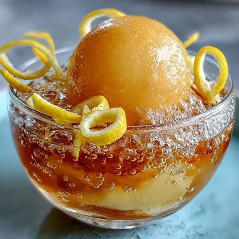 Limoncello Sorbet Float with Sparkling Water in chilled glasses, topped with bubbles and lemon zest.