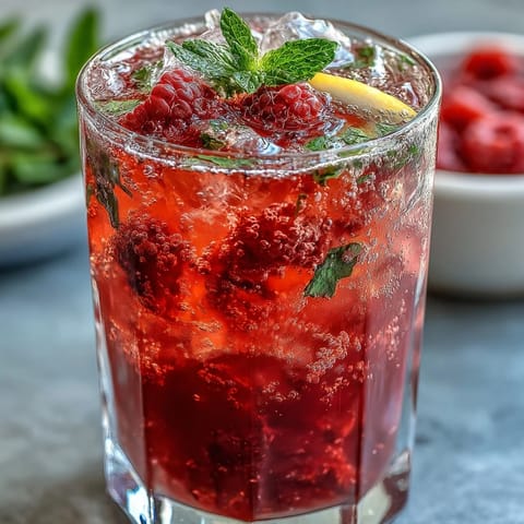 Refreshing raspberry lemon spritz mocktail with fresh berries, zesty lemon, and sparkling water for a perfect summer drink.