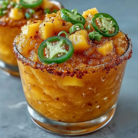 Spicy mango margarita slushie, a vibrant, icy, and naturally sweet, kid-friendly summer drink.